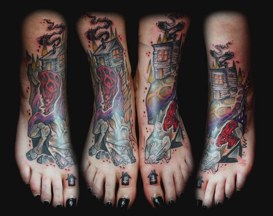 Zombie House With Rat Tattoo On Girl Feet By Jubs Contraseptik