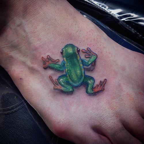 3D Frog Tattoo On Right Foot