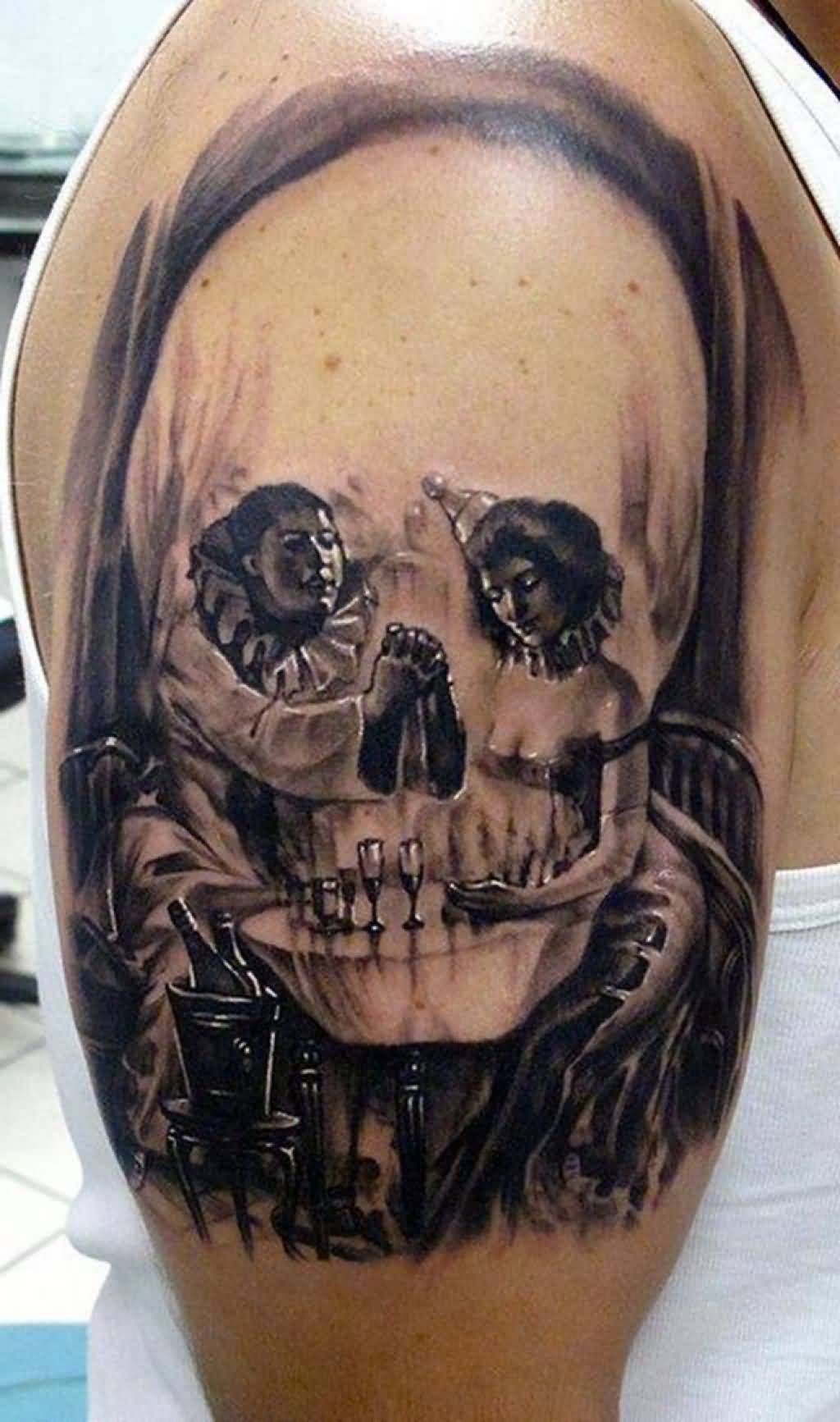 3D Skull Tattoo On Man Right Half Sleeve