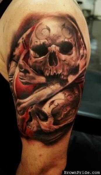 3D Skull Tattoos On Man Left Shoulder