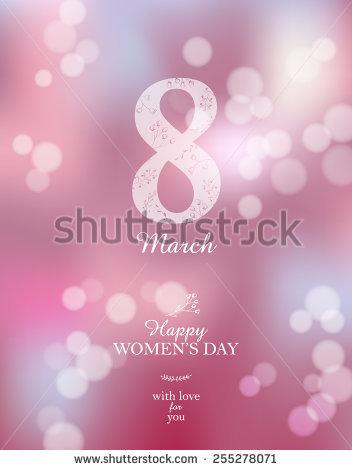 8 March Happy Women’s Day Greeting Card On Pink Blurred Background