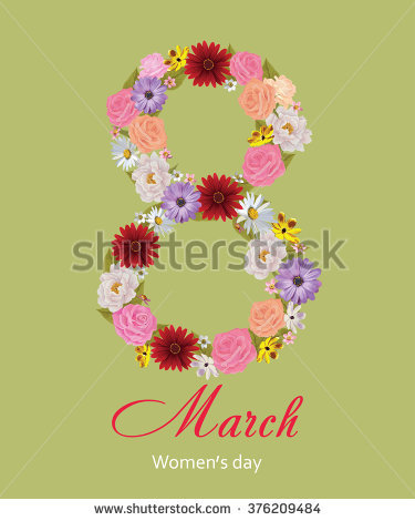 8 March Women's Day Flowers Text Greeting Card