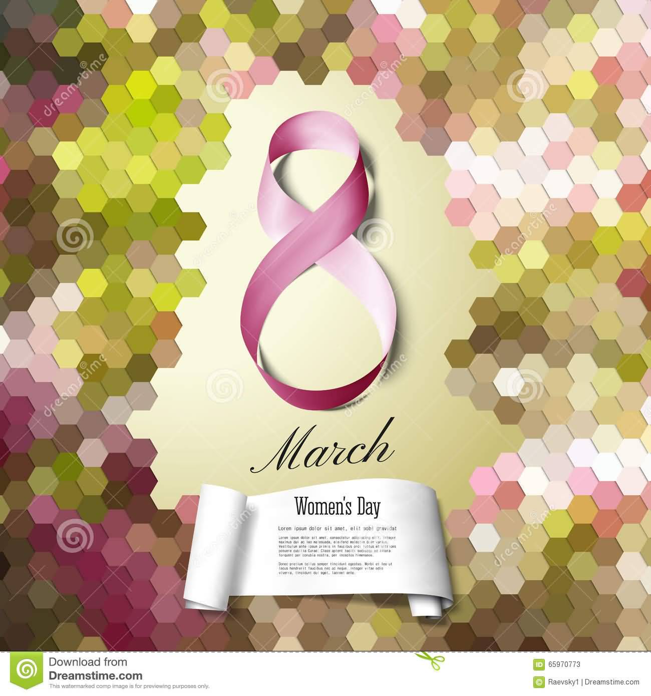 8 March Women's Day Greeting Card With Symbol Of Pink Ribbon