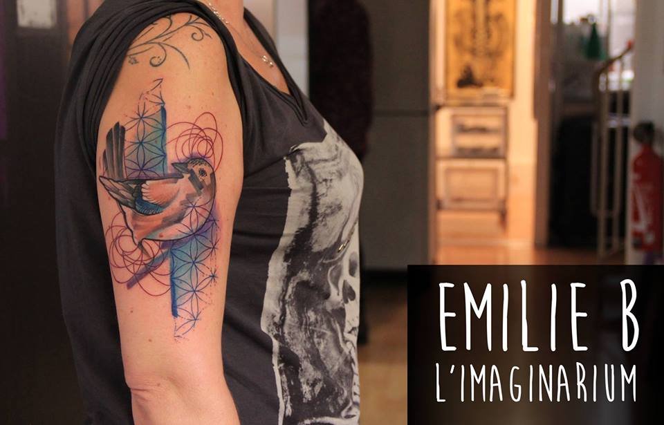 Abstract Bird Tattoo On Women Right Half Sleeve by Emilie B