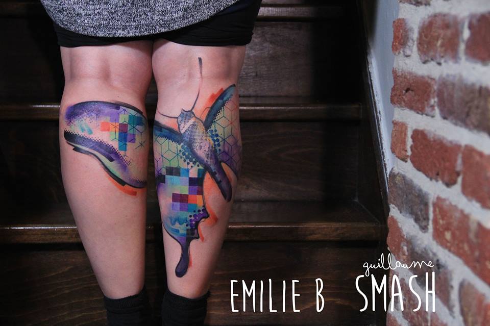 Abstract Butterfly Tattoo On Both Leg Calf by Emilie B