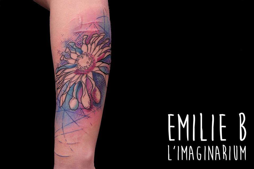Abstract Flower Tattoo On Forearm