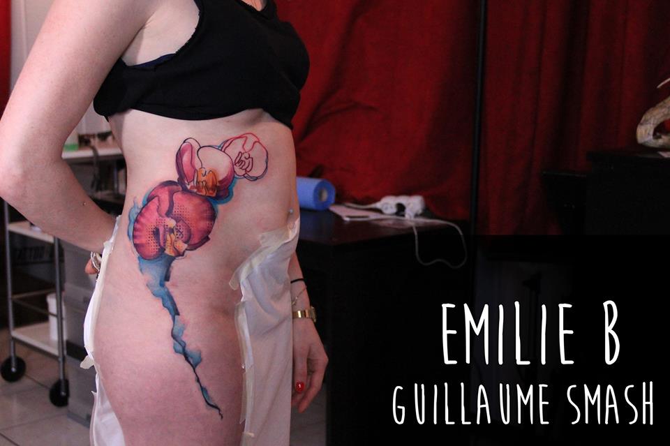 Abstract Flowers Tattoo On Women Right Side Rib by Emilie B