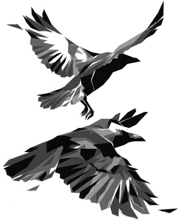 Abstract Flying Crow Tattoo Design