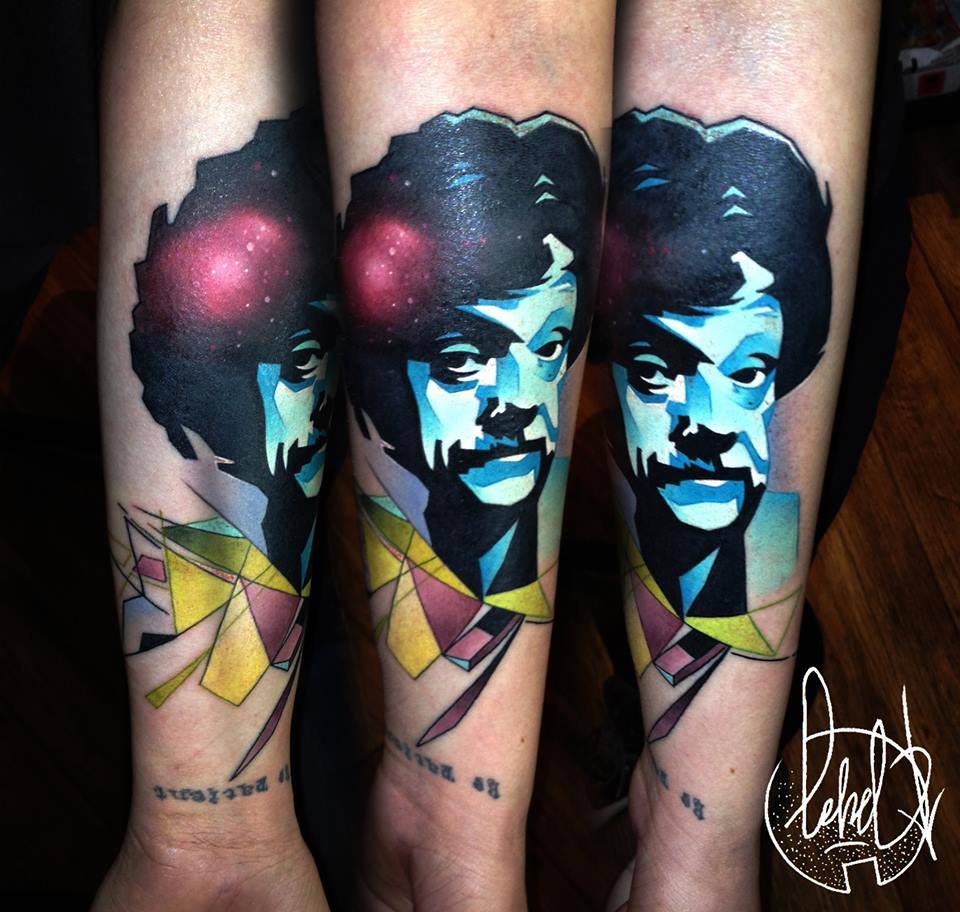 Abstract Man Face Tattoo On Forearm By Lehel Nyeste