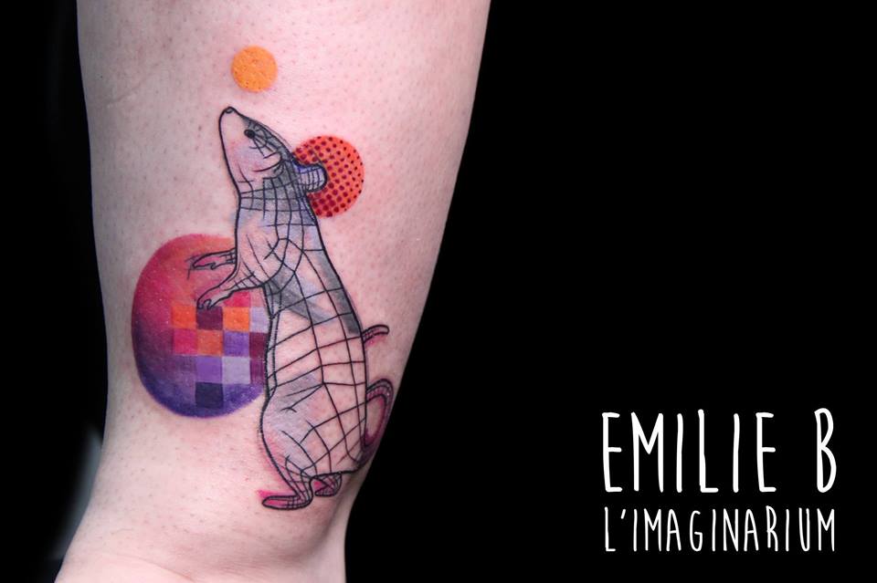 Abstract Rat Tattoo On Left Half Sleeve by Emilie B