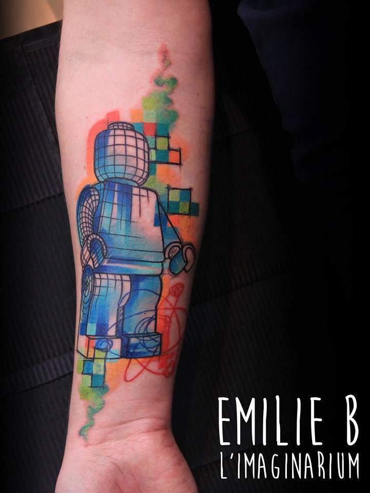 Abstract Robot Tattoo On Forearm