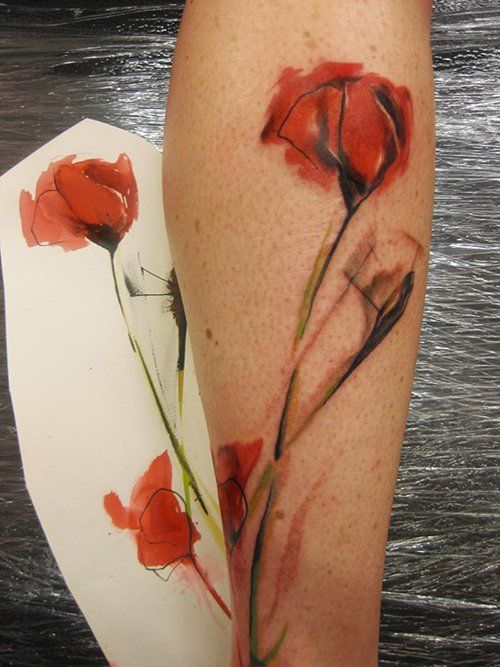 Abstract Tulip Tattoo On Leg