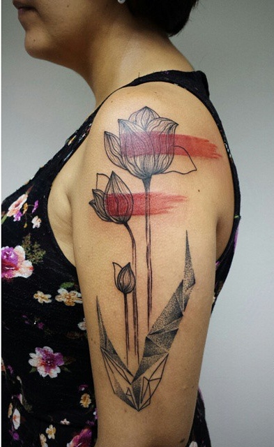 Abstract Tulip Tattoos On Left Half Sleeve