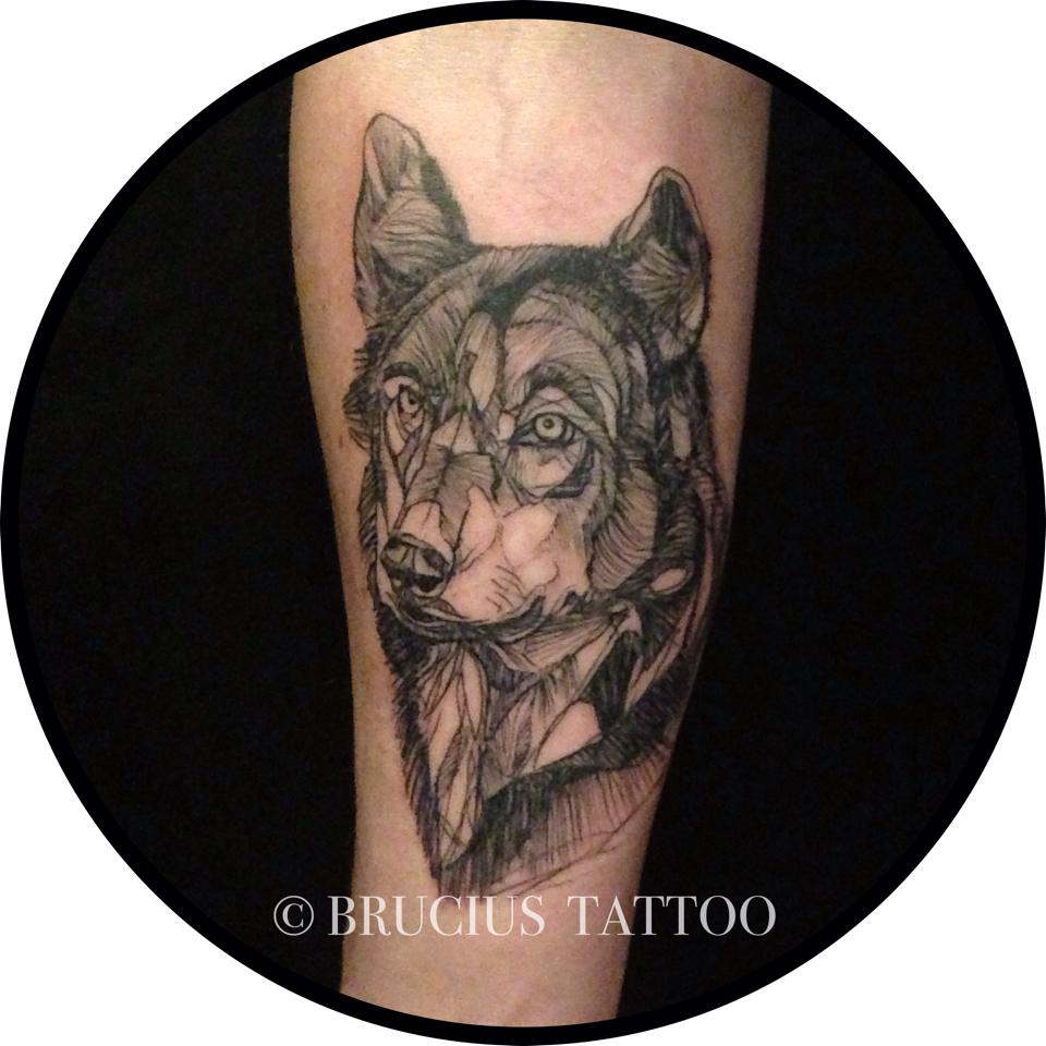 Abstract Wolf Head Tattoo Design For Sleeve