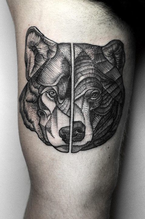Abstract Wolf Head Tattoo On Bicep
