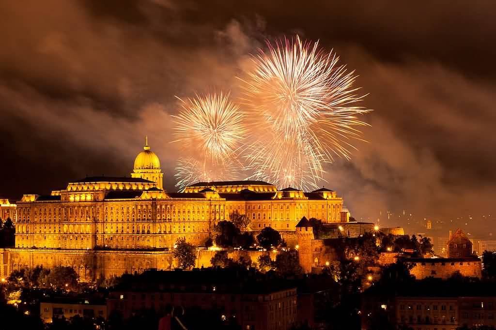 Adorable Fireworks Over The Buda Castle At Night