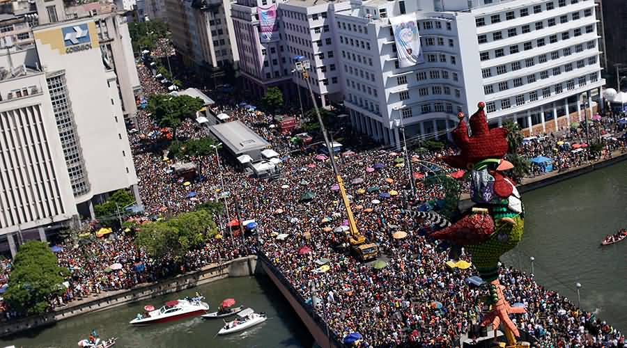 Aerial View Of Revelers During The Mardi Gras Parade
