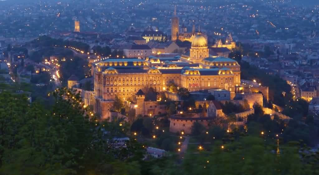 Aerial View Of The Buda Castle At Dusk