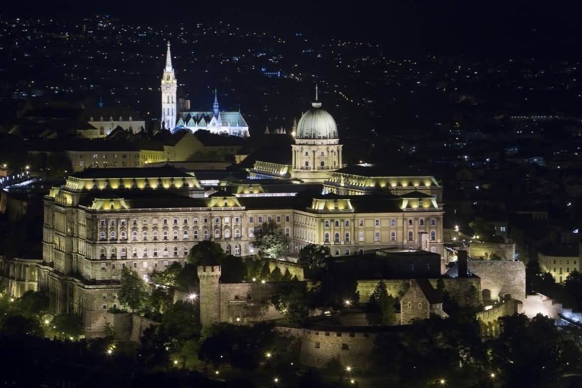 Aerial View Of The Buda Castle At Night