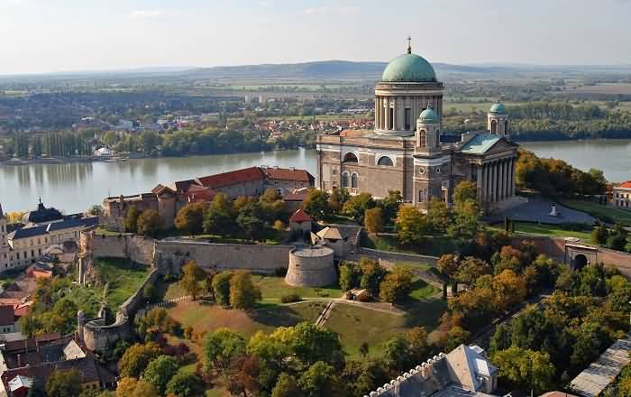 Aerial View Of The Esztergom Basilica In Hungary