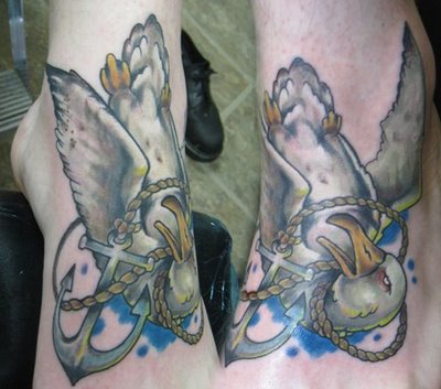 Albatross With Anchor Tattoo On Foot