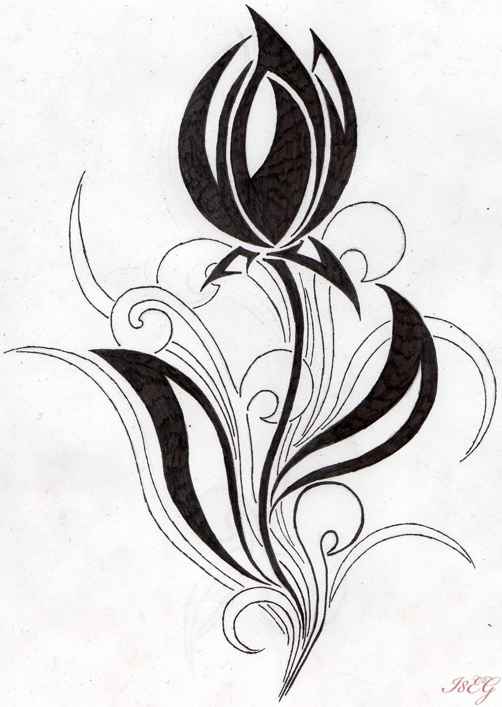Amazing Black And White Tulip Tattoo Design