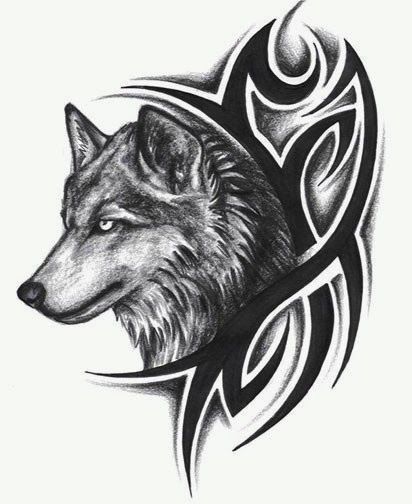 Amazing Black Tribal Wolf Head Tattoo Design