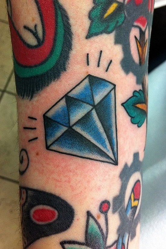Amazing Blue Diamond Tattoo On Arm Sleeve