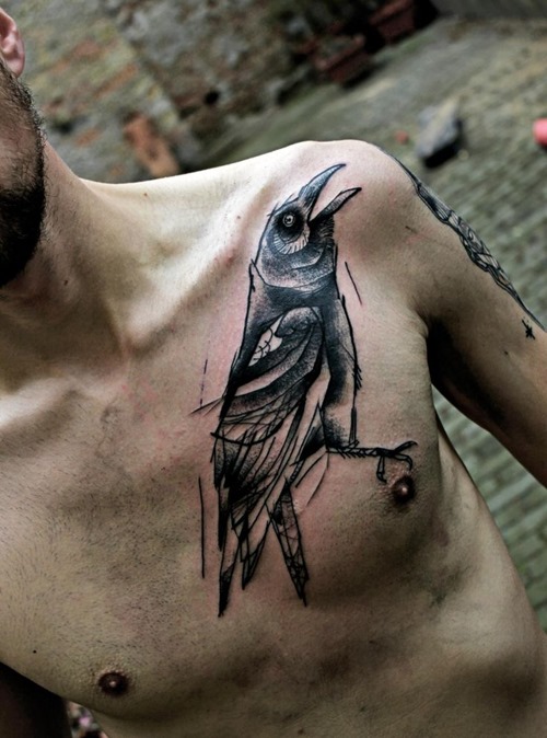 Amazing Crow Tattoo On Chest