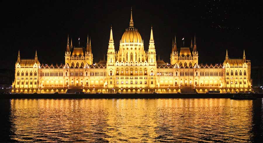 Amazing Golden Lights at The Hungarian Parliament Building During Night