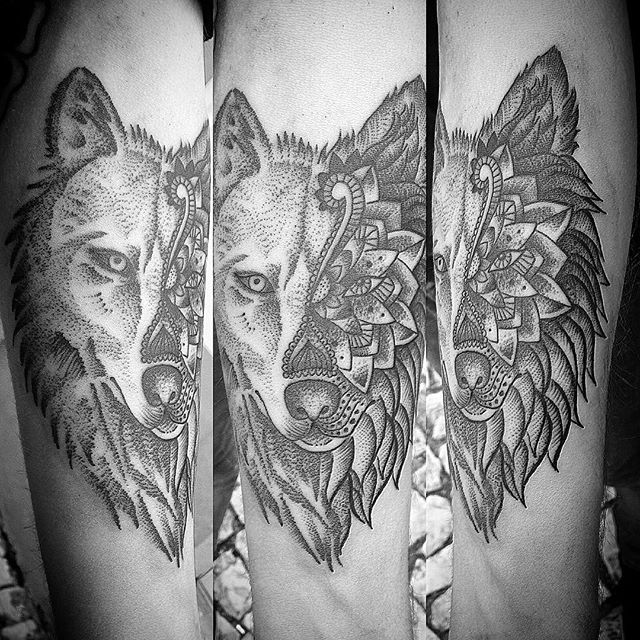 Amazing Mandala Wolf Tattoo On Forearm