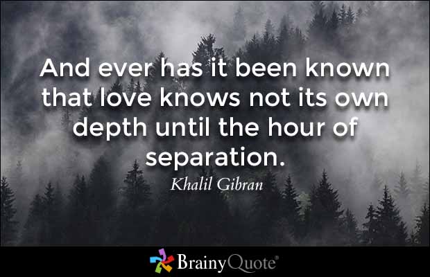 And ever has it been known that love knows not its own depth until the hour of separation.-khalil gibran