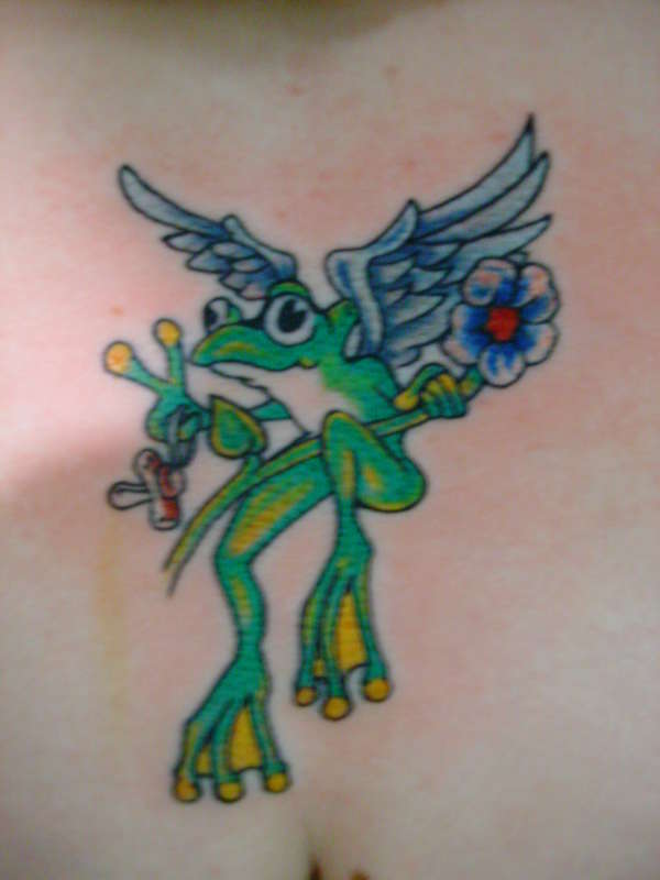 Angel Winged Frog Tattoo On Chest