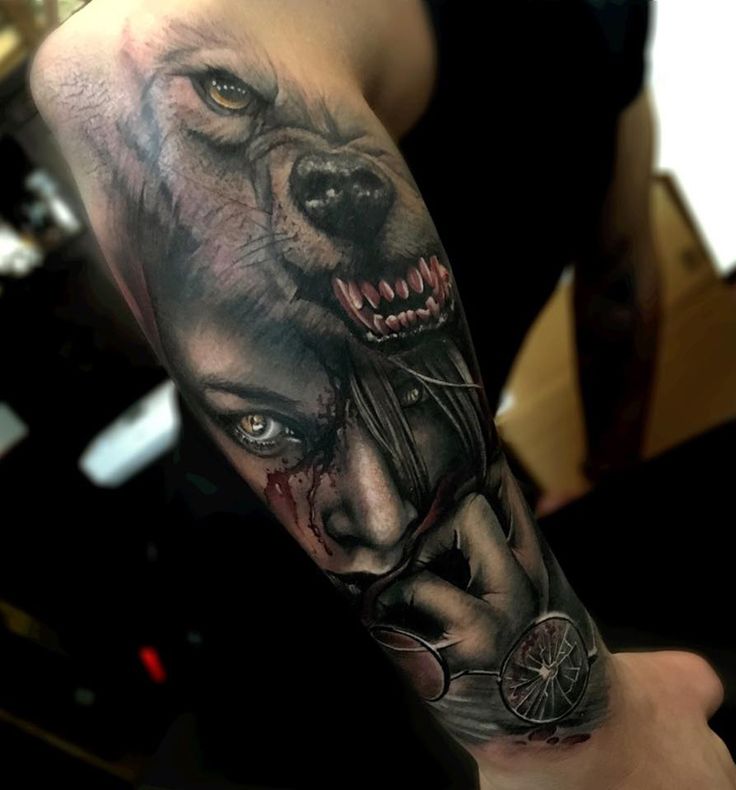 Angry Wolf Tattoo On Right Arm