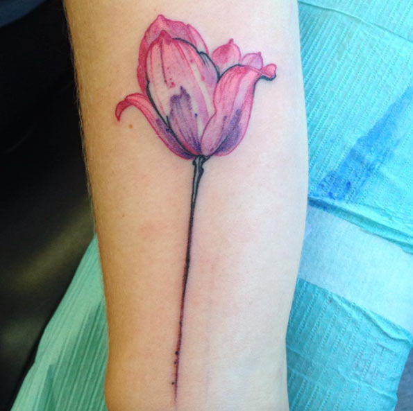 Arm Sleeve Tulip Flower Tattoo