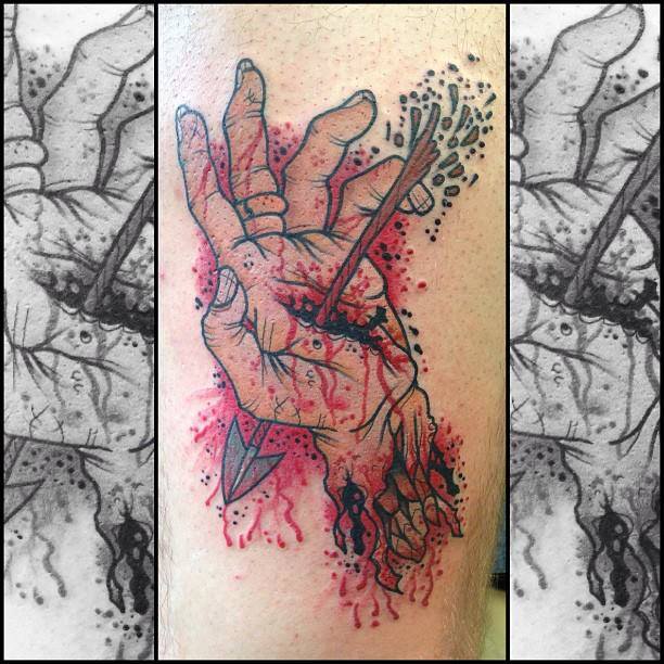 Arrow In Hand Tattoo Design For Sleeve By Scott Owen