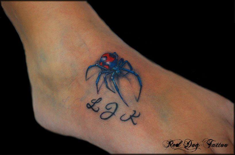 Attractive 3D Spider Tattoo On Right Foot