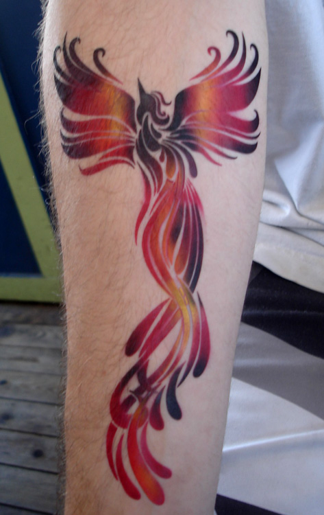 Attractive Airbrush Phoenix Tattoo Design For Forearm