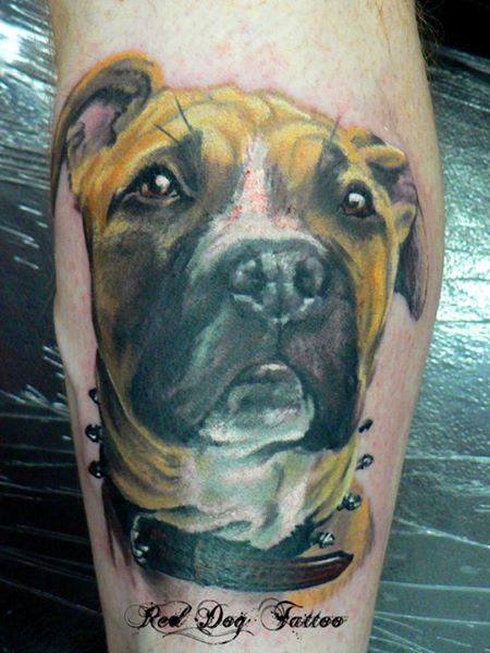 Attractive Dog Head Tattoo Design For Sleeve