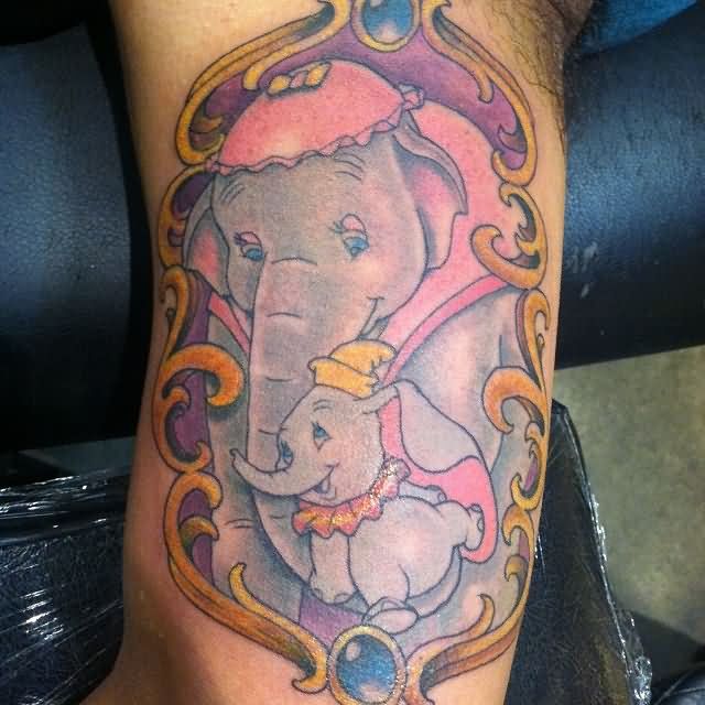 Attractive Dumbo With Mother In Frame Tattoo Design For Half Sleeve