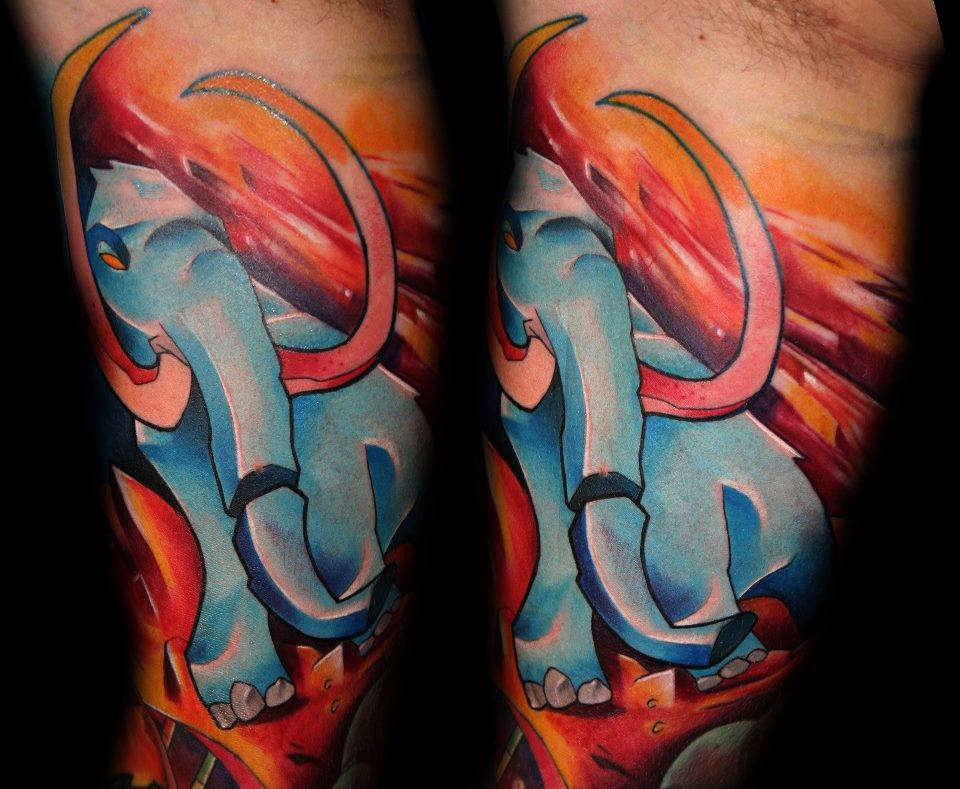 Attractive Elephant Tattoo On Half Sleeve