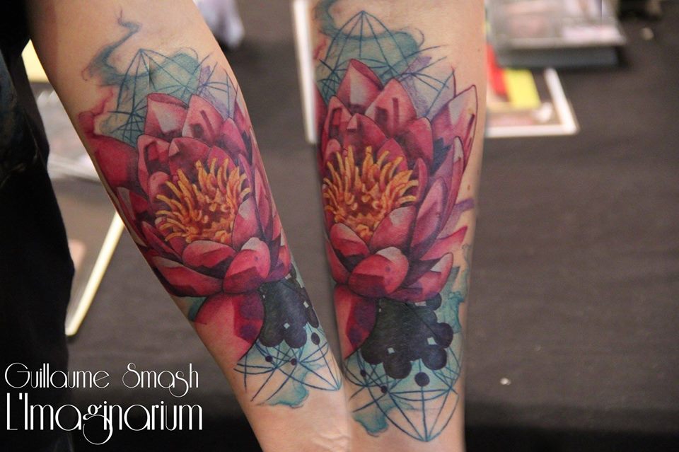 Attractive Lotus Flower Tattoo On Forearm By Guillaume Smash