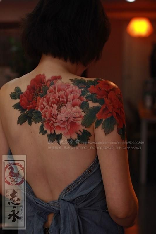 Attractive Peony Flowers Tattoo On Right Shoulder By Master Ma