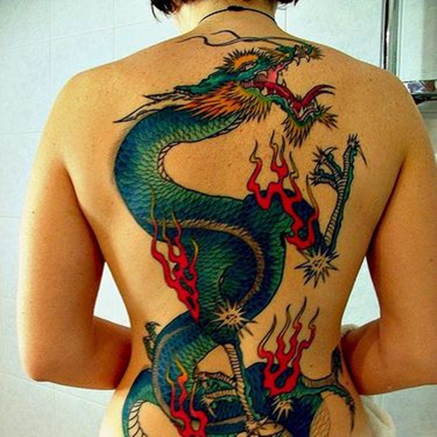Attractive Traditional Dragon Tattoo On Women Full Back