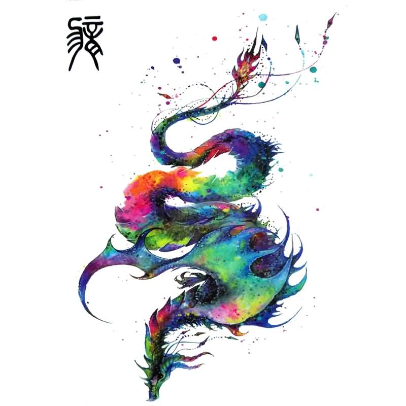 Attractive Watercolor Dragon Tattoo Design