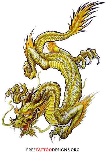 Attractive Yellow Dragon Tattoo Design