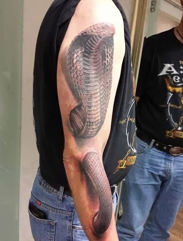 Awesome 3D Ripped Skin Snake Tattoo On Right Full Sleeve