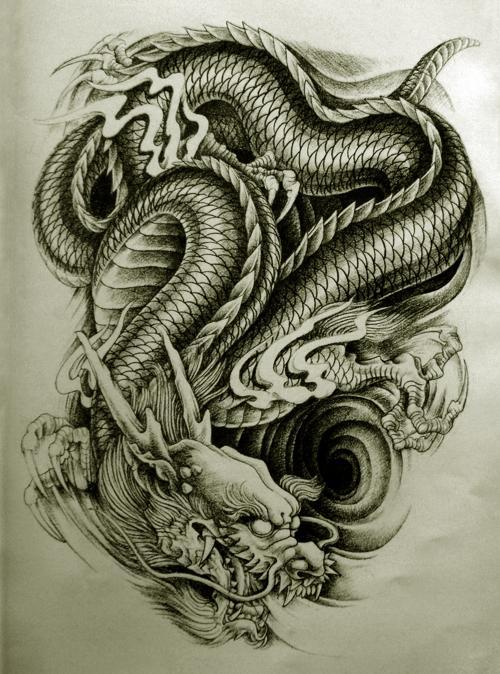 Awesome Black Ink Dragon Tattoo Design For Men