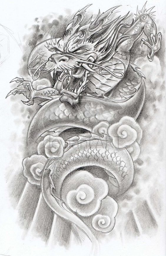 Awesome Black Ink Dragon Tattoo Design