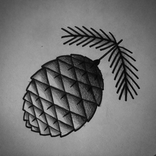 Awesome Black Ink Pine Cone Tattoo Design